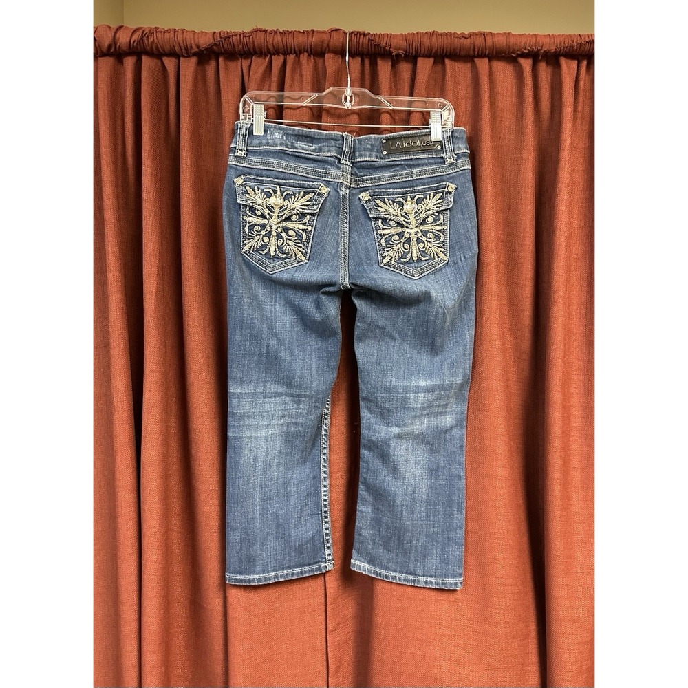 LA Idol USA Capri Jeans Womens Size 9 (31x18) Embellished Bling Blue Stretch